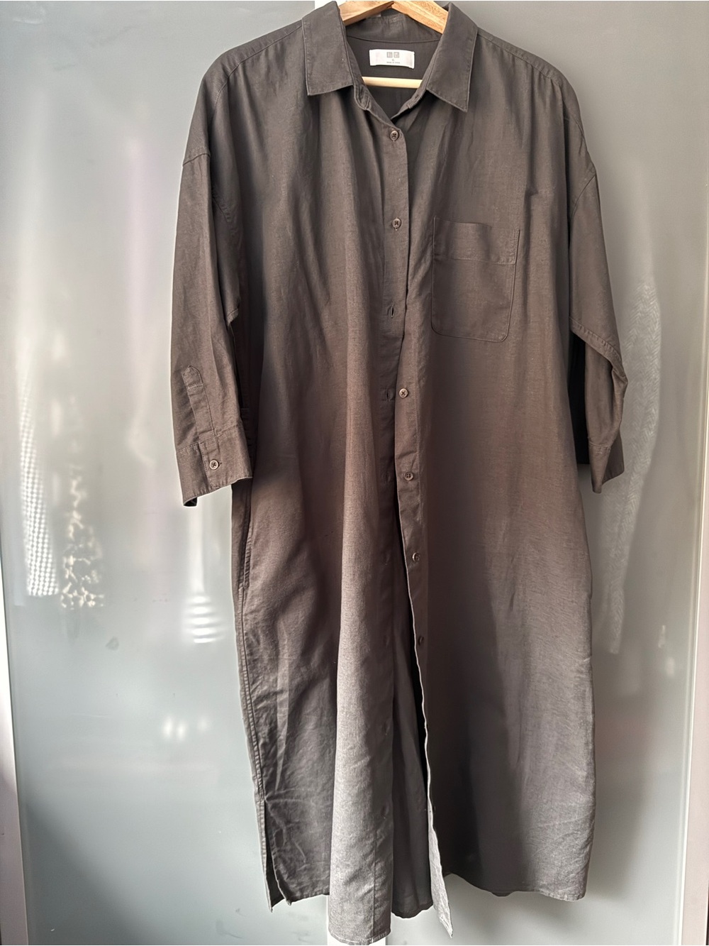 Uniqlo Long Sleeve Button-Up Shirt Dress - Charcoal Gray